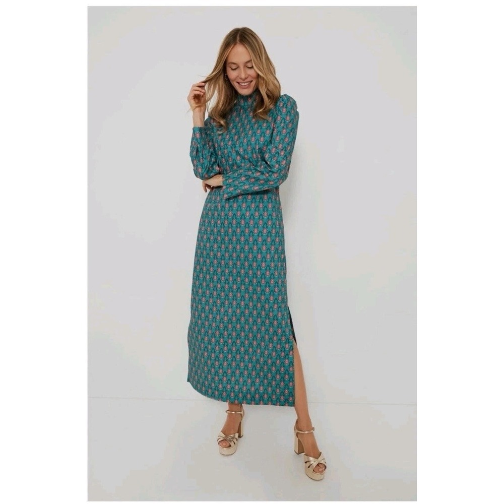 HYACINTH HOUSE Teal & Red Floral Mock Neck Maris Dress Medium